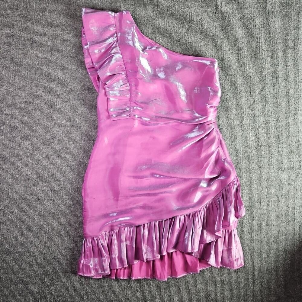 Madison & Main Iridescent Lilac One Shoulder Ruffle Party Dress L Prom Y2K NWT